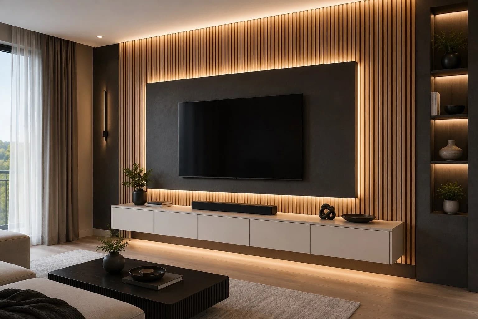 Contemporary Slatted Media Wall